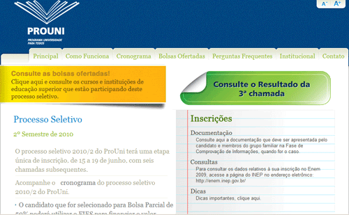 Site do ProUni Site do ProUni
